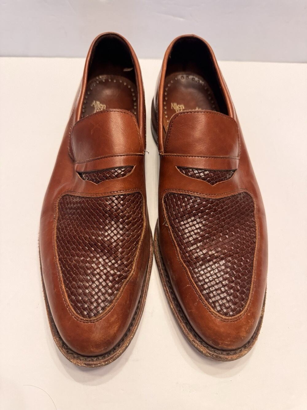 Allen Edmonds Carlsbad Loafers Brown Leather 11.5 E Slip On Woven Penny